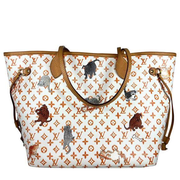 Louis Vuitton Catogram Neverfull Bag Ivory MM Grace Coddington Cat LV RARE tote - Picture 10 of 16